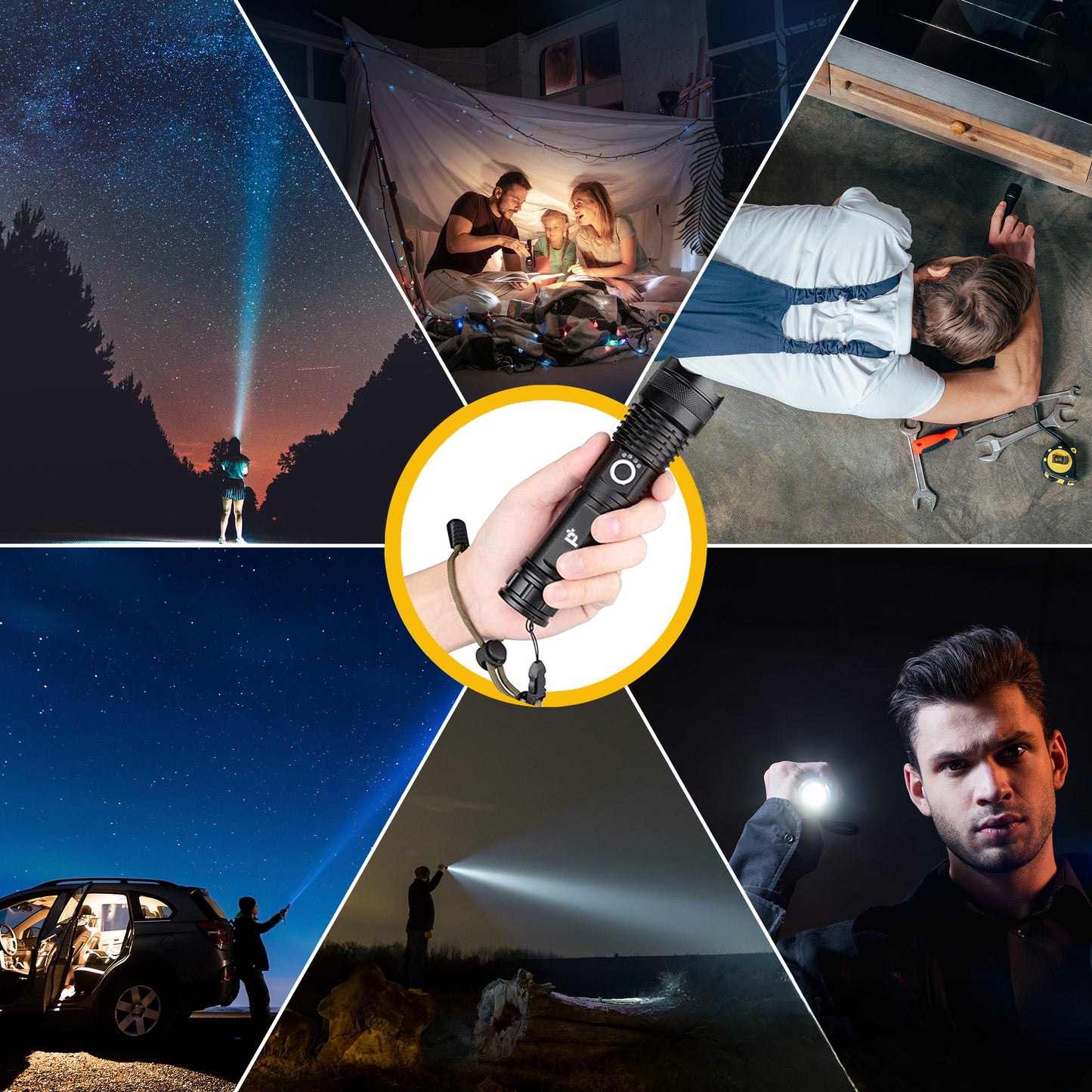 Zaklamp Led Oplaadbaar 3000 Lumen - Militaire Zaklamp - IP65 Waterdicht - Telescopische Zoom - Robuuste Zaklamp - Zaklantaarn in Case