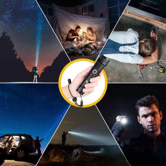 Zaklamp Led Oplaadbaar 3000 Lumen - Militaire Zaklamp - IP65 Waterdicht - Telescopische Zoom - Robuuste Zaklamp - Zaklantaarn in Case