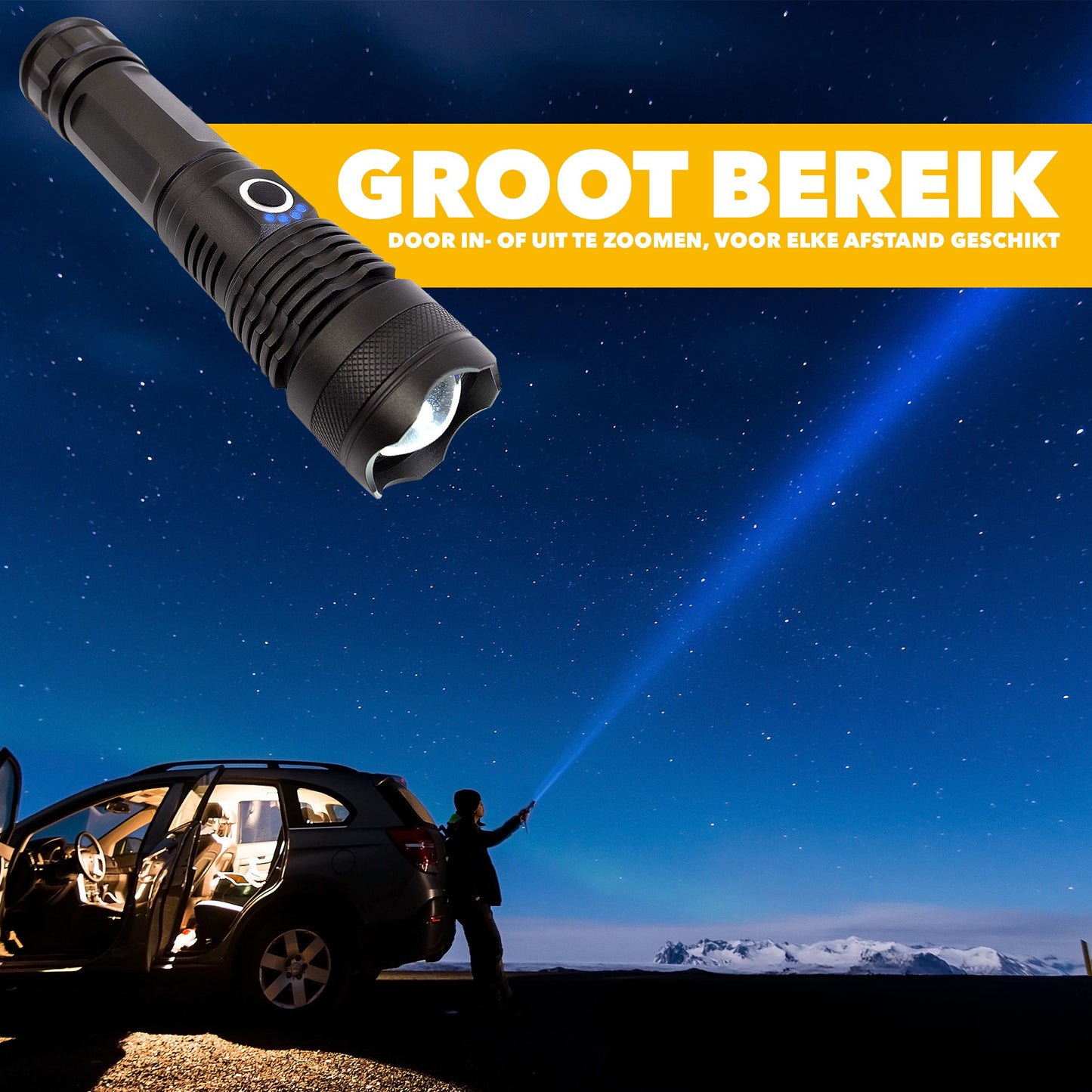 Zaklamp Led Oplaadbaar 3000 Lumen - Militaire Zaklamp - IP65 Waterdicht - Telescopische Zoom - Robuuste Zaklamp - Zaklantaarn in Case