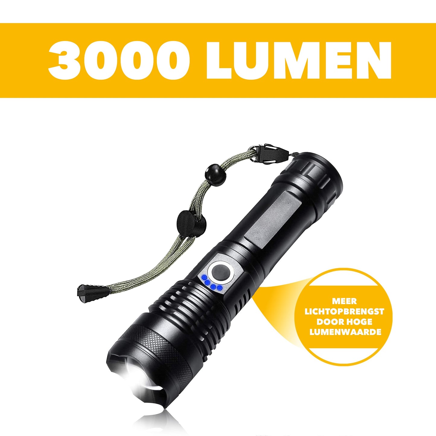 Zaklamp Led Oplaadbaar 3000 Lumen - Militaire Zaklamp - IP65 Waterdicht - Telescopische Zoom - Robuuste Zaklamp - Zaklantaarn in Case