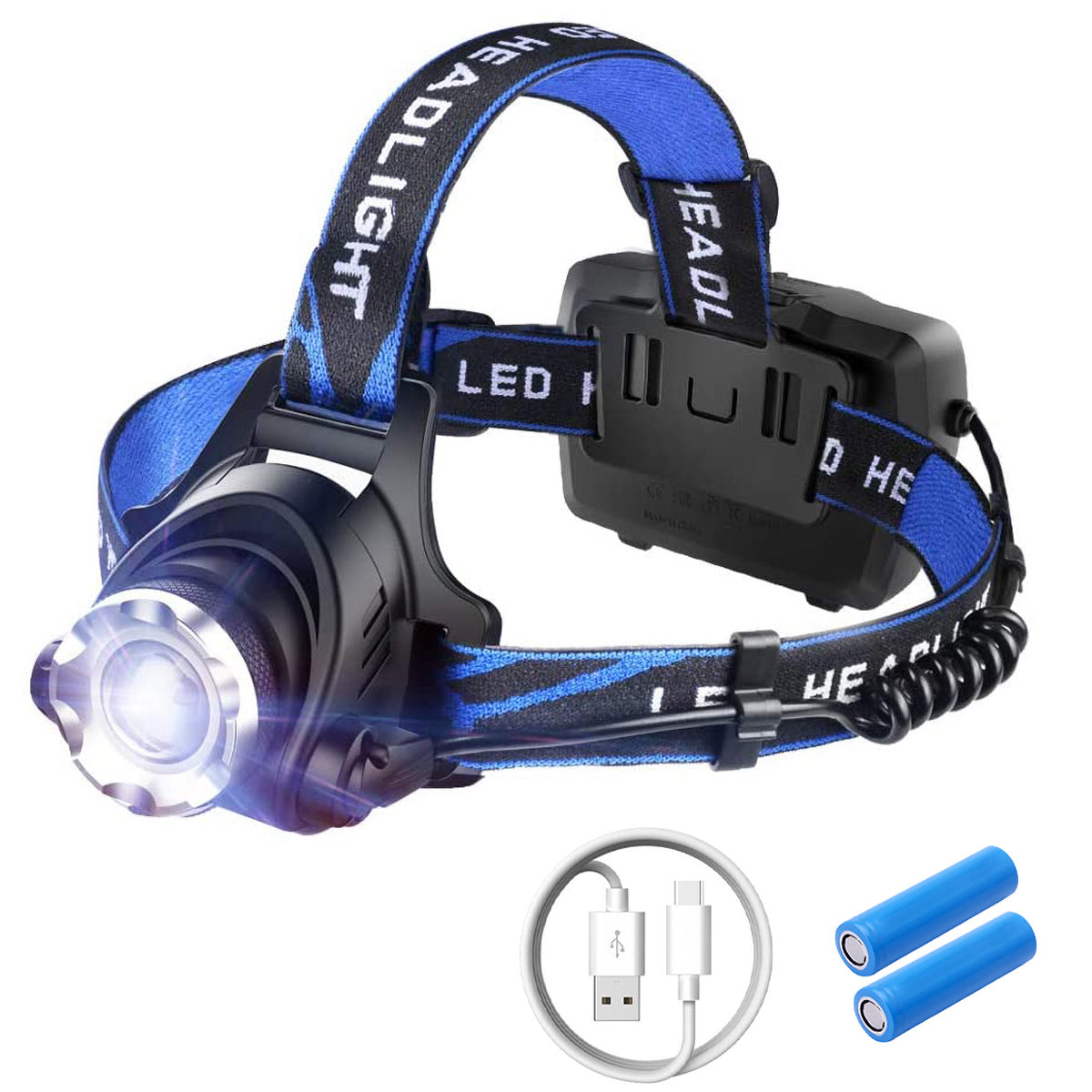 LED hoofdlamp 1000 Lumen oplaadbaar - waterproof – vislamp – werklamp – survival - usb oplaadbaar - sos functie - 3 lichtstanden - 90 graden verstelbare lamp