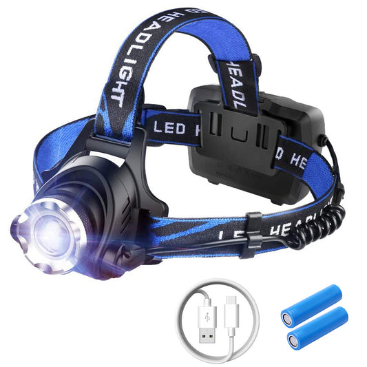 LED hoofdlamp 1000 Lumen oplaadbaar - waterproof – vislamp – werklamp – survival - usb oplaadbaar - sos functie - 3 lichtstanden - 90 graden verstelbare lamp