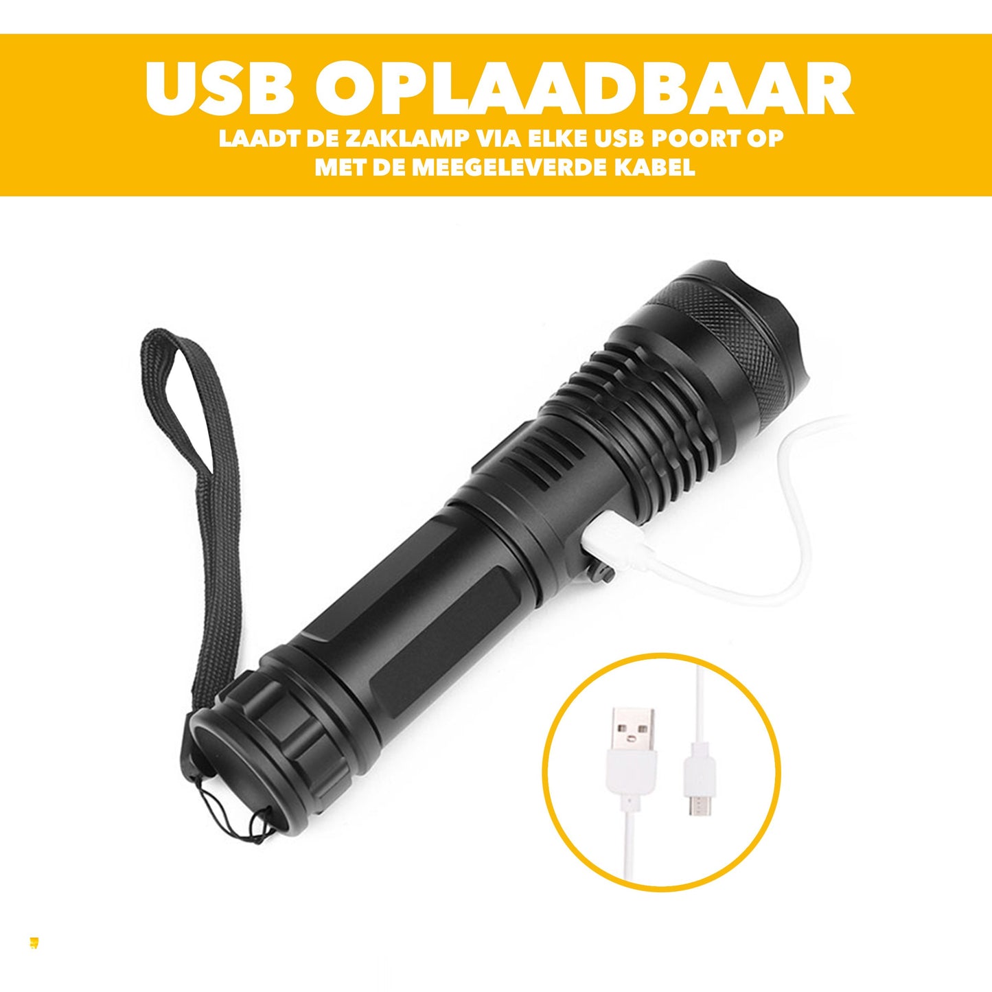 Zaklamp Led Oplaadbaar 3000 Lumen - Militaire Zaklamp - IP65 Waterdicht - Telescopische Zoom - Robuuste Zaklamp - Zaklantaarn in Case