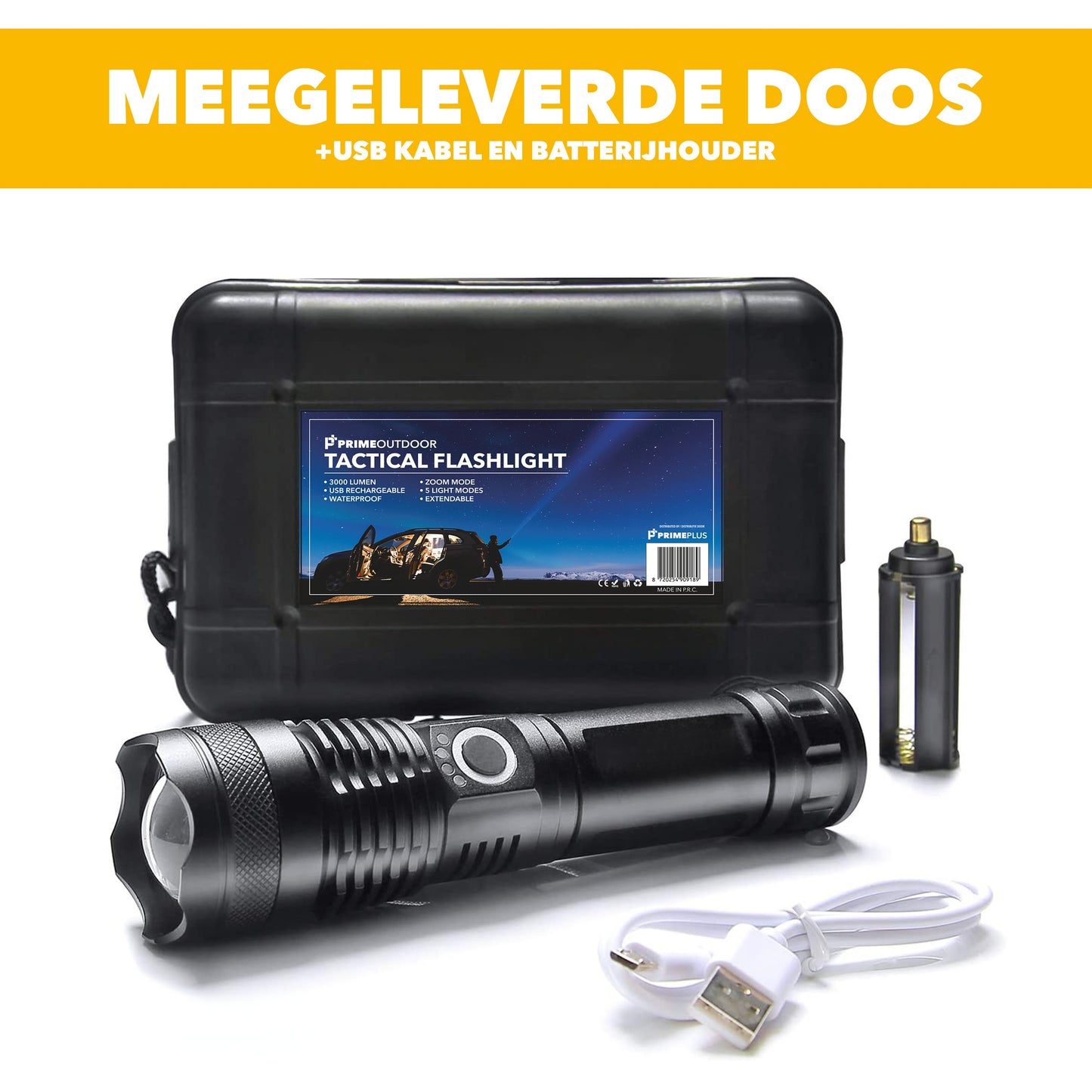 Zaklamp Led Oplaadbaar 3000 Lumen - Militaire Zaklamp - IP65 Waterdicht - Telescopische Zoom - Robuuste Zaklamp - Zaklantaarn in Case