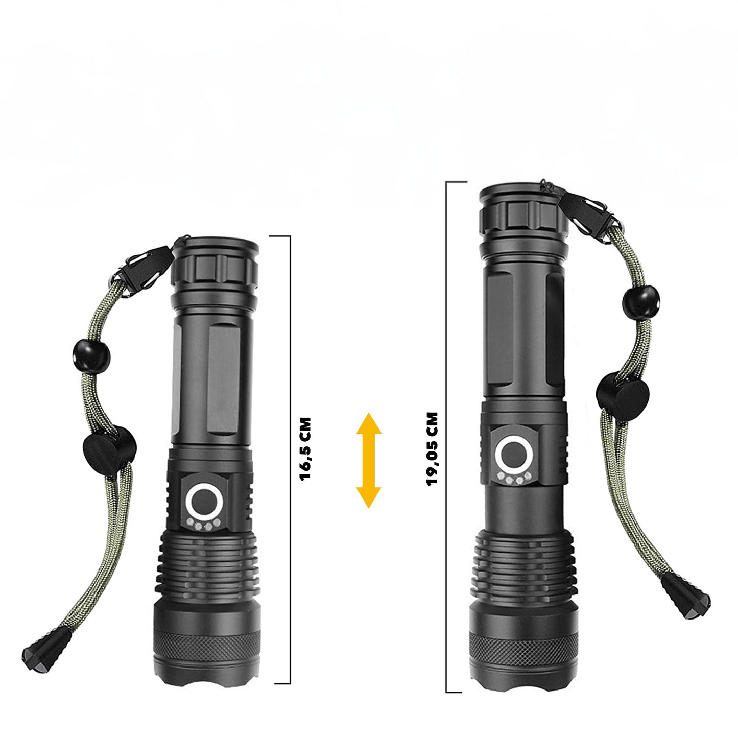 Zaklamp Led Oplaadbaar 3000 Lumen - Militaire Zaklamp - IP65 Waterdicht - Telescopische Zoom - Robuuste Zaklamp - Zaklantaarn in Case