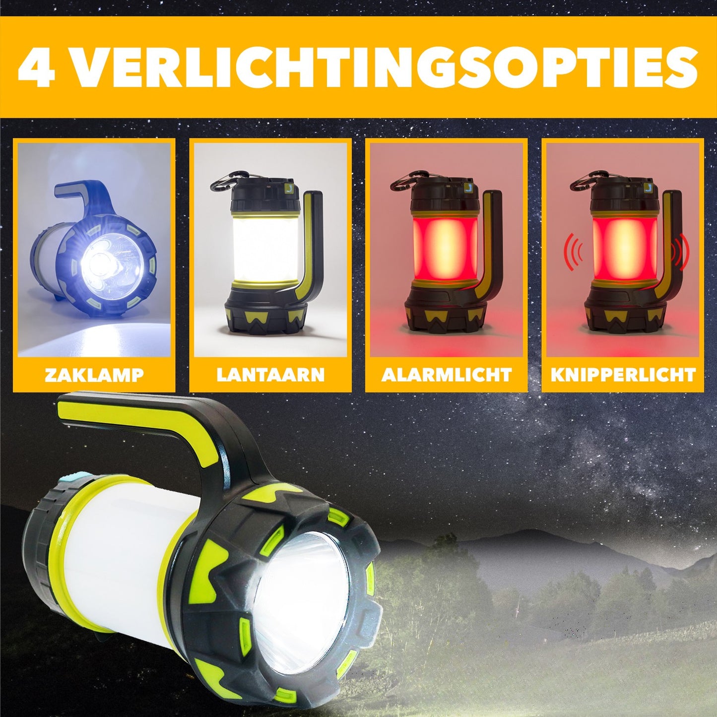 Oplaadbare Campinglamp 800 Lumen – 3-in-1 Zaklamp, Tentlamp & Powerbank