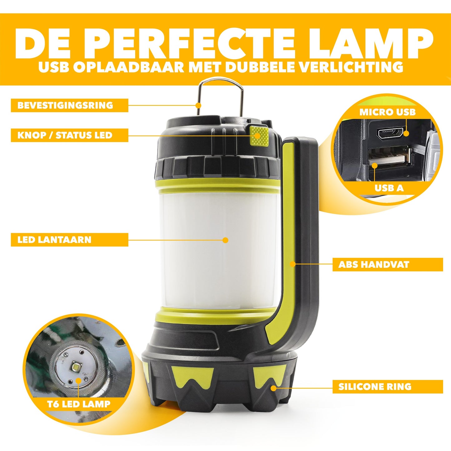 Oplaadbare Campinglamp 800 Lumen – 3-in-1 Zaklamp, Tentlamp & Powerbank